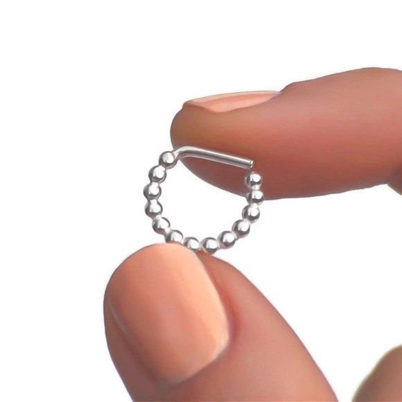 925 Sterling Silver Beaded Septum Ring Dotted Daith Hoop Earring 20G 18G 16G - Picture 2 of 5